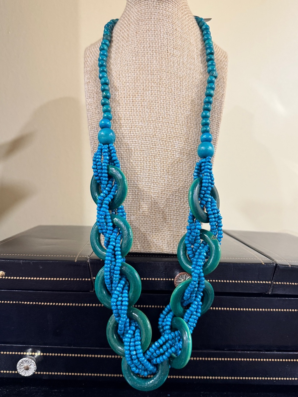 Vintage Blue and Teal Beaded Statement Necklace